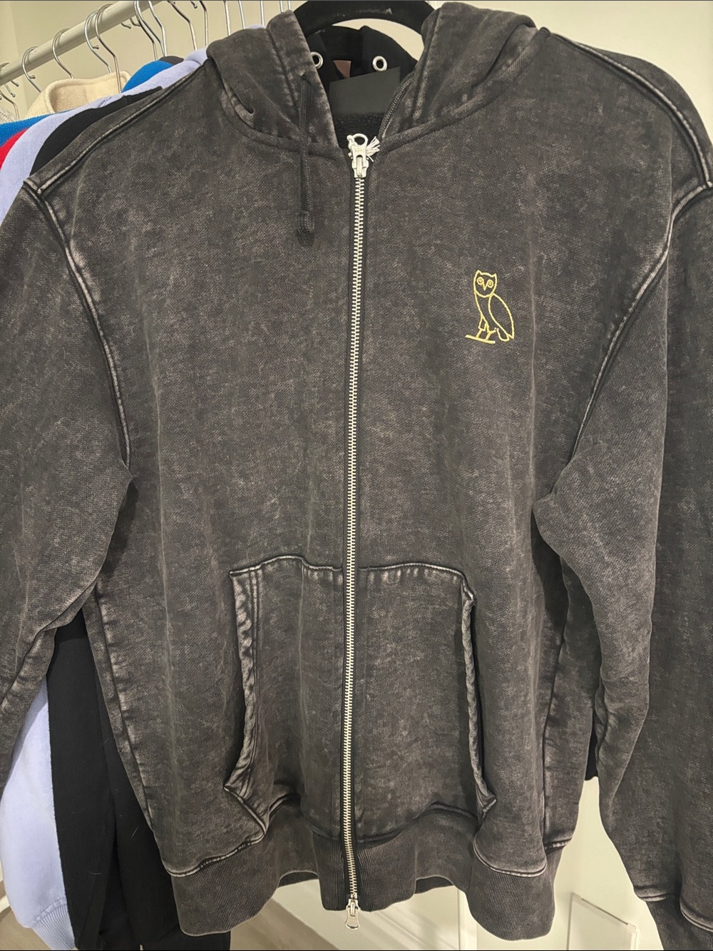 OVO Men's Black Washed Zip Hoodie